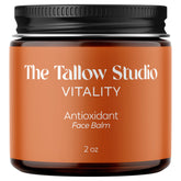 The Tallow Studio antioxidant face balm jar shown with nutrient-rich formula for moisturized skin