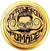The Vintage Grooming Co. Death Grip pomade jar close-up showing natural beeswax base.