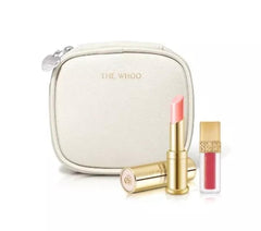 THE WHOO Glow Lip Balm Pink on lips with hydration and subtle color.
