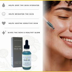 The Yellow Bird Balancing Blue Tansy Oil dropper application shows easy daily nourishment.