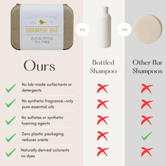 The Yellow Bird eucalyptus tea tree shampoo bar uses kaolin clay for gentle cleansing.