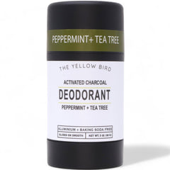 The Yellow Bird natural deodorant with activated charcoal bottle for all-day odor control.