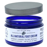The Yellow Bird Tea Tree Foot Cream bottle provides deep hydration for dry feet.