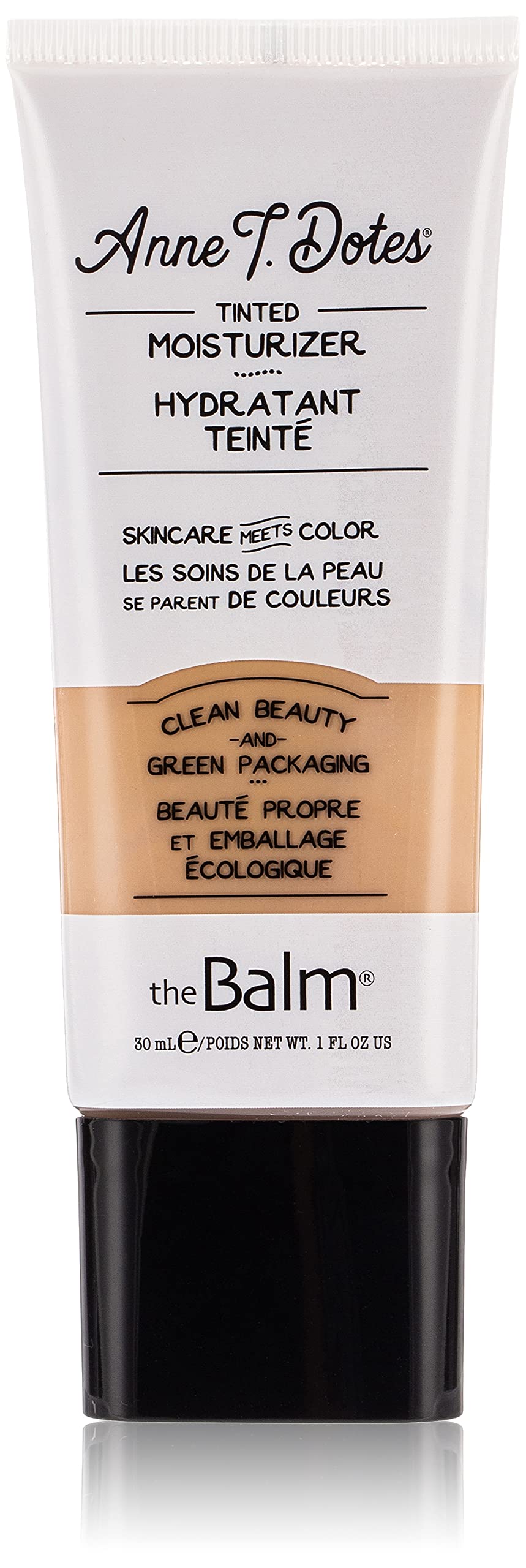 thebalm Anne T. Dotes tinted moisturizer packaging highlighting premium luxury and portable design.