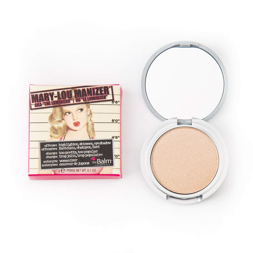 theBalm Mary-Lou Manizer compact glow highlights cheekbones with champagne shimmer