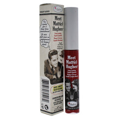 theBalm Meet Matt(e) Hughes liquid lipstick swatch shows bold color and long-lasting wear.