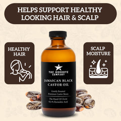 The Goodbye Company castor oil applied for hair growth and scalp nourishment