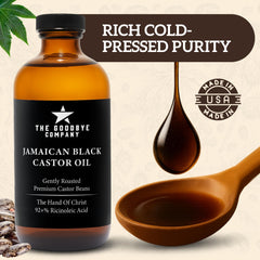 The Goodbye Company label close-up shows organic purity and quality