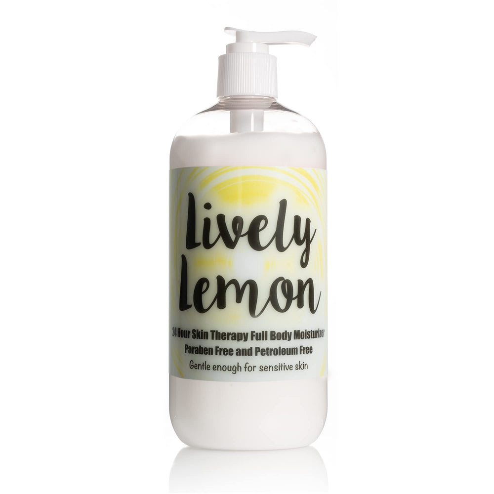 The Lotion Company Lively Lemon bottle front showcases a refreshing, citrusy scent and lightweight hydration.