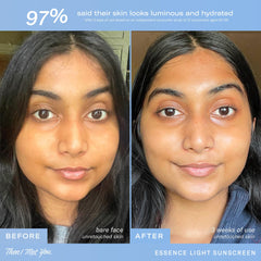 Swatch of Then I Met You Essence Light Sunscreen on skin demonstrating invisible finish