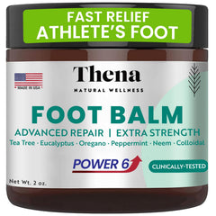 Thena Athletes Foot Cream bottle close-up offering herbal relief for itchy feet.