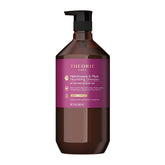 Theorie Helichrysum and Plum Shampoo bottle front, nourishing formula for dry and processed hair.