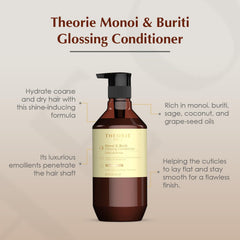 Theorie Monoi Buriti Glossing Conditioner on coarse dry hair nourishes.