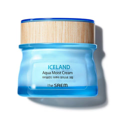 THESAEM Iceland Aqua Moist Cream bottle showing mineral water infusion for deep hydration