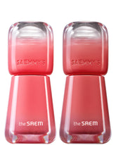 THESAEM Saemmy's Ade Shot Tint 02 Peach Oolong swatch on lips for a soft pink glow.