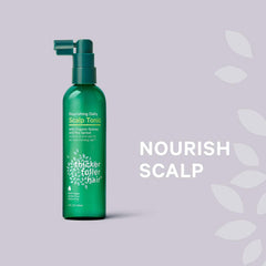 Thicker Fuller Hair tonic pump bottle in use for easy application.