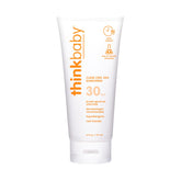 Thinkbaby SPF 30 mineral sunscreen bottle with pump for quick, mess-free application.