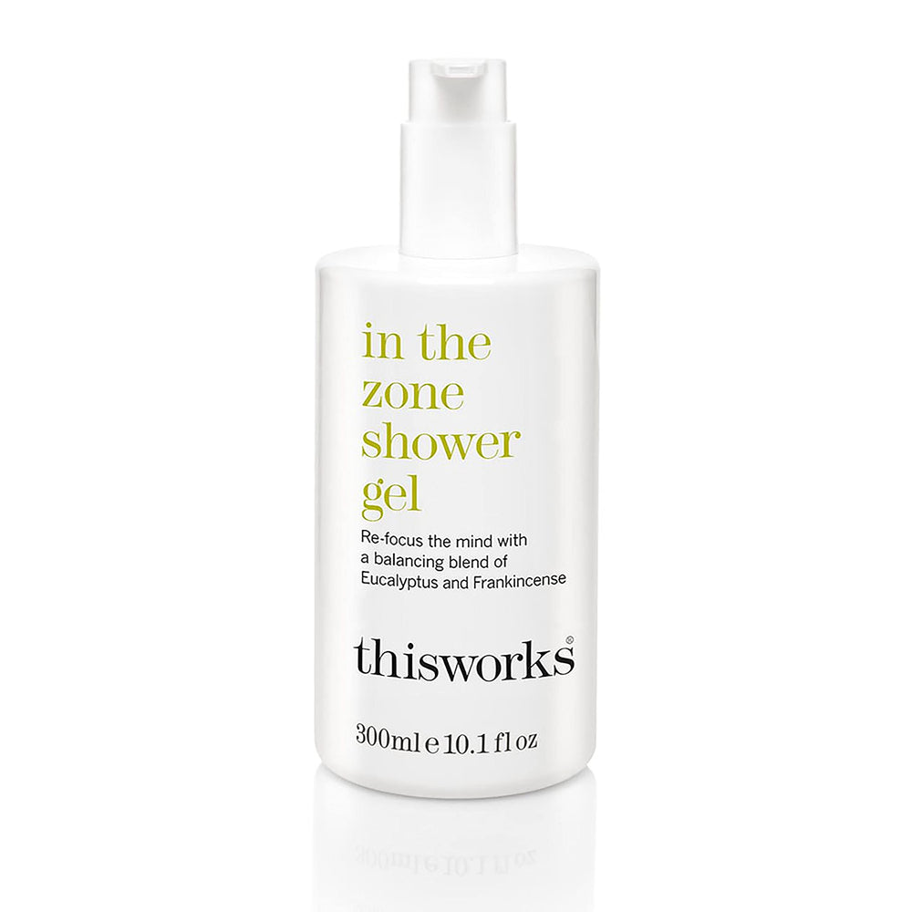 THISWORKS In The Zone Shower Gel bottle front fuels focus with a refreshing aroma.