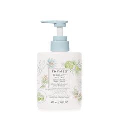 Thymes Bergamot Nectar Lotion pump demonstrates easy, daily hydration.