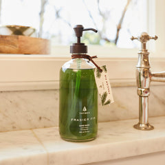 Close-up of Thymes Frasier Fir label highlighting natural fragrance