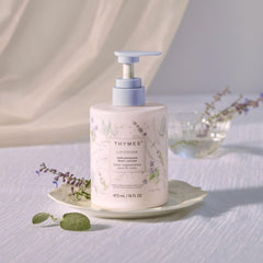 Thymes lavender rosewood fragrance swirl evokes calming spa like atmosphere.