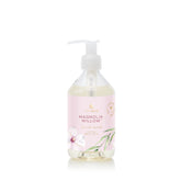 Thymes Magnolia Willow Hand Wash bottle with pump provides a hydrating cleanse.
