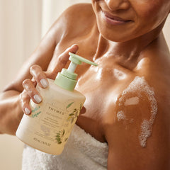 Thymes Nourishing Body Cleanser niacinamide supports refreshed skin texture.