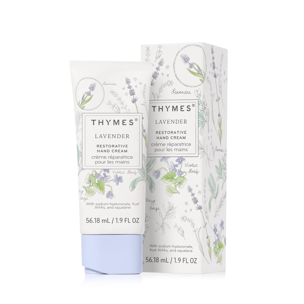 Thymes Restorative Hand Cream in a purse-sized tube for on-the-go moisture and care.