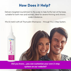 Thymuskin Forte Serum close-up texture emphasizes rich hydration for thinning hair.