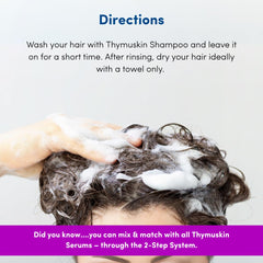 THYMUSKIN Forte Shampoo scalp closeup shows peptide-rich formula.