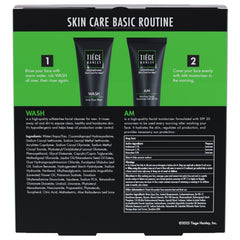 Tiege Hanley basic skincare set moisturizer SPF 20 close-up, daytime protection
