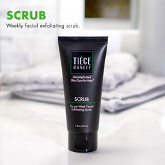 Tiege Hanley Exfoliating Face Wash apricot seed powder close-up highlighting texture.