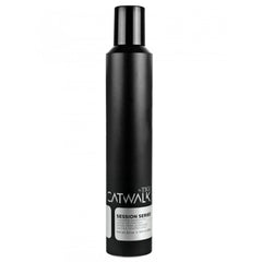 TIGI Catwalk Session Series finishing hairspray bottle for flexible, long-lasting hold and humidity resistance.