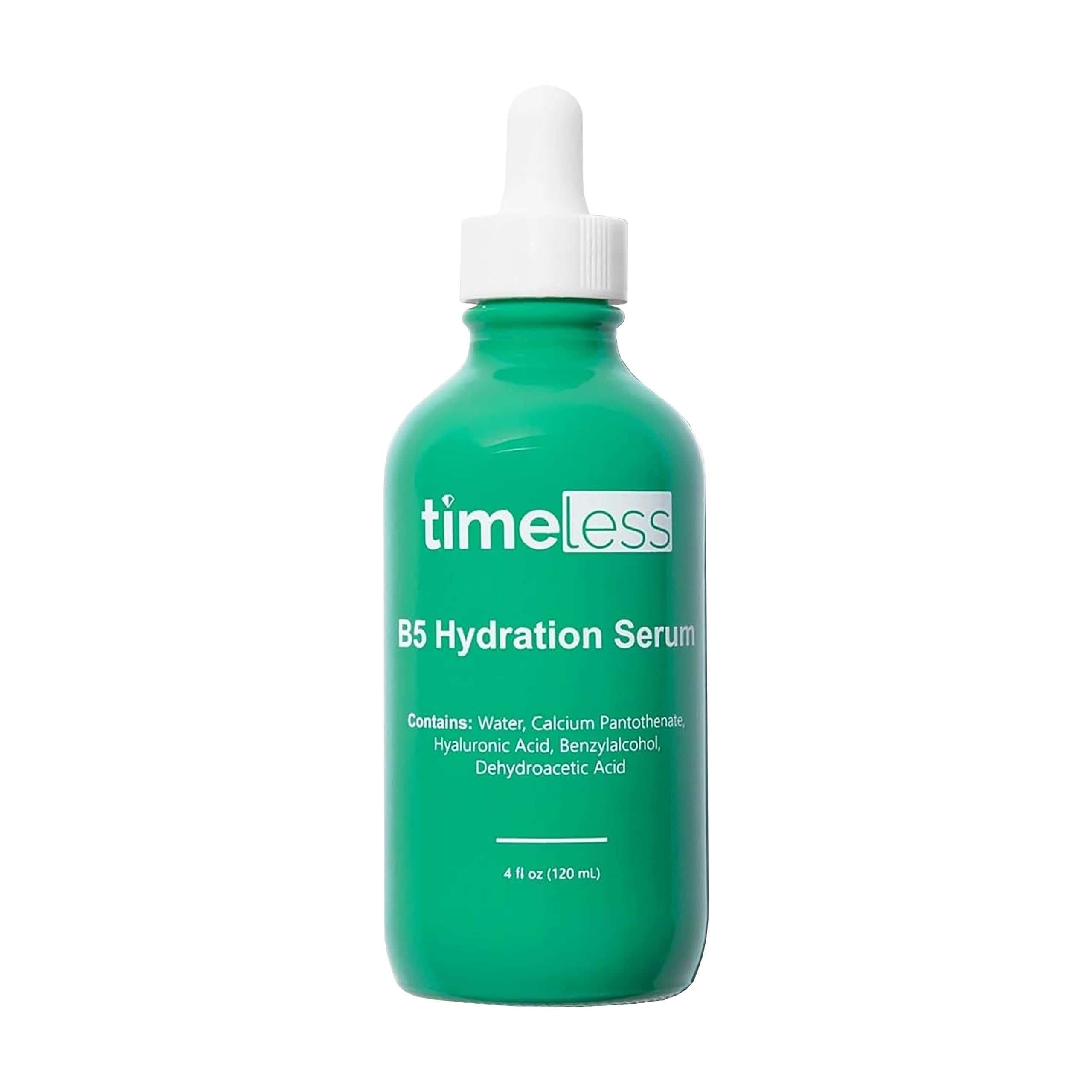 Timeless Skin Care Vitamin B5 Serum bottle closeup showing a lightweight, oil-free hydrator.