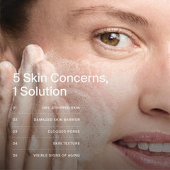 Timeline Mito-Biotic Travel Cleanser foam mousse demonstrates rich lather ideal for deep cleansing.