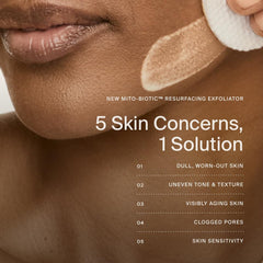Timeline Mito-Biotic travel-size exfoliator bottle in sleek form for travel routines