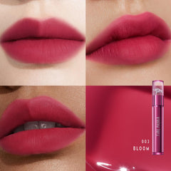 TIMEPHORIA Altera Blurring Lip Tint 003 Bloom swatch shows glossy-to-matte transition.