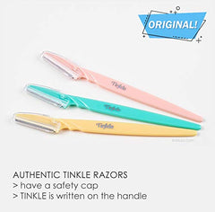 Tinkle razor blade close-up showing sharp rust-free blades