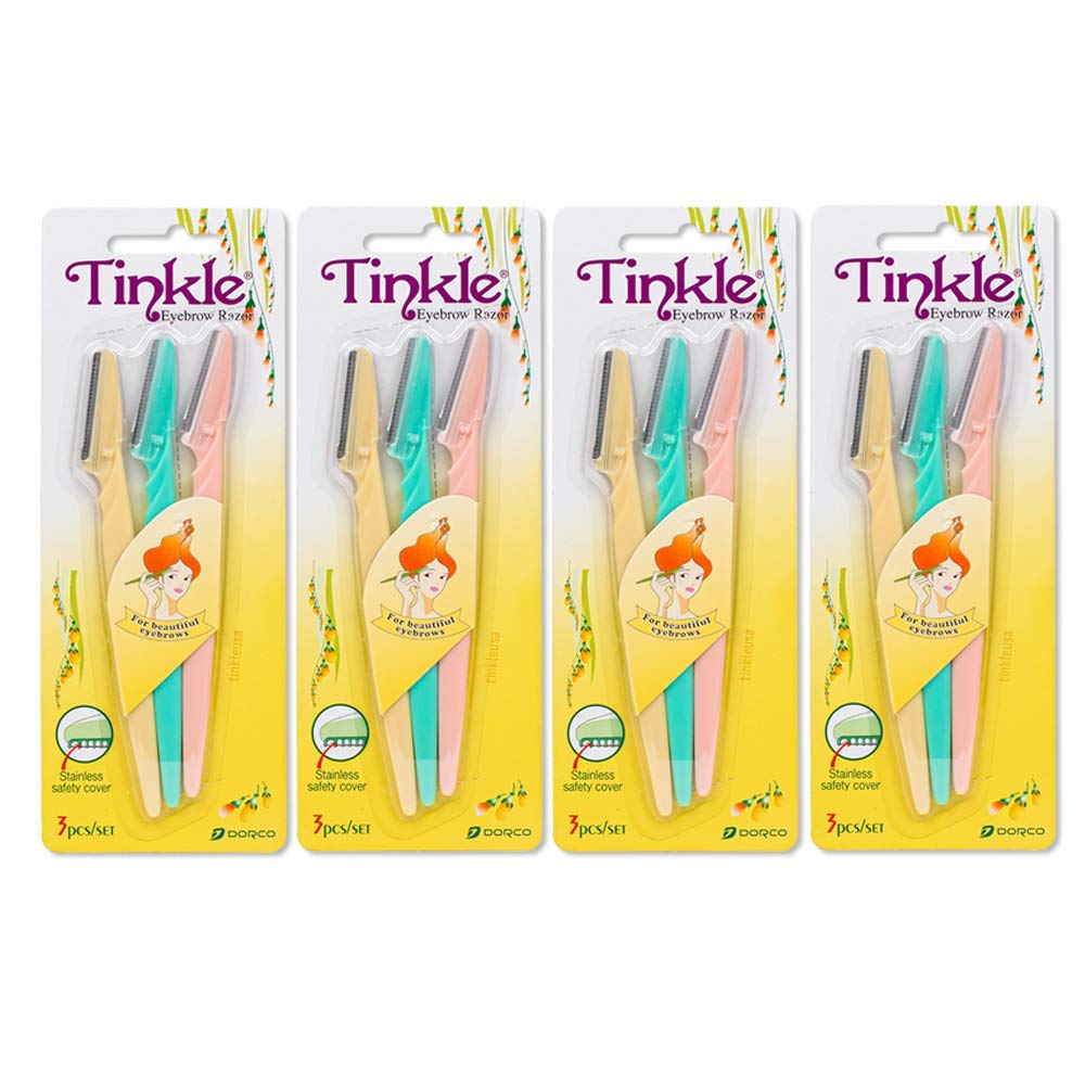 Tinkle dermaplaning tool 12ct pack for precise, gentle facial hair removal.