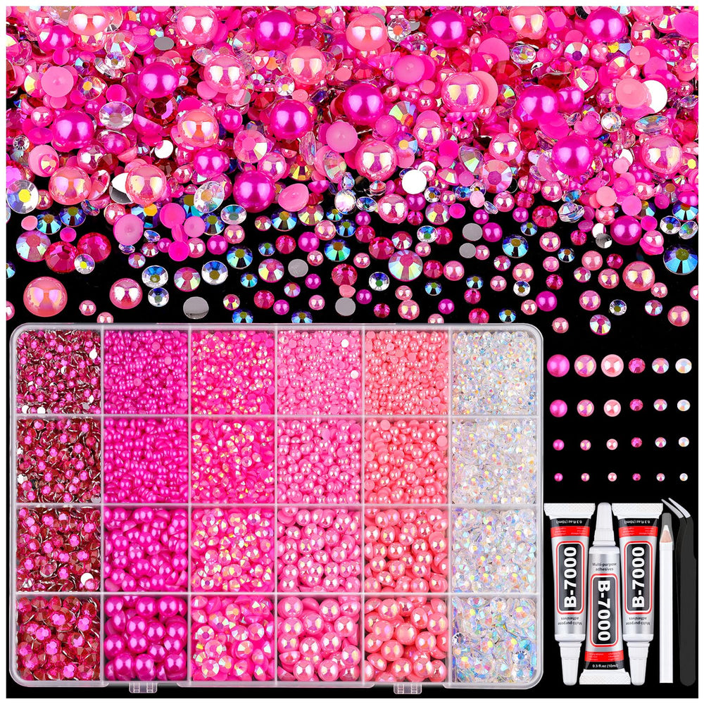 TINKRSTUFF hot pink flatback pearls and rhinestones kit box for DIY projects