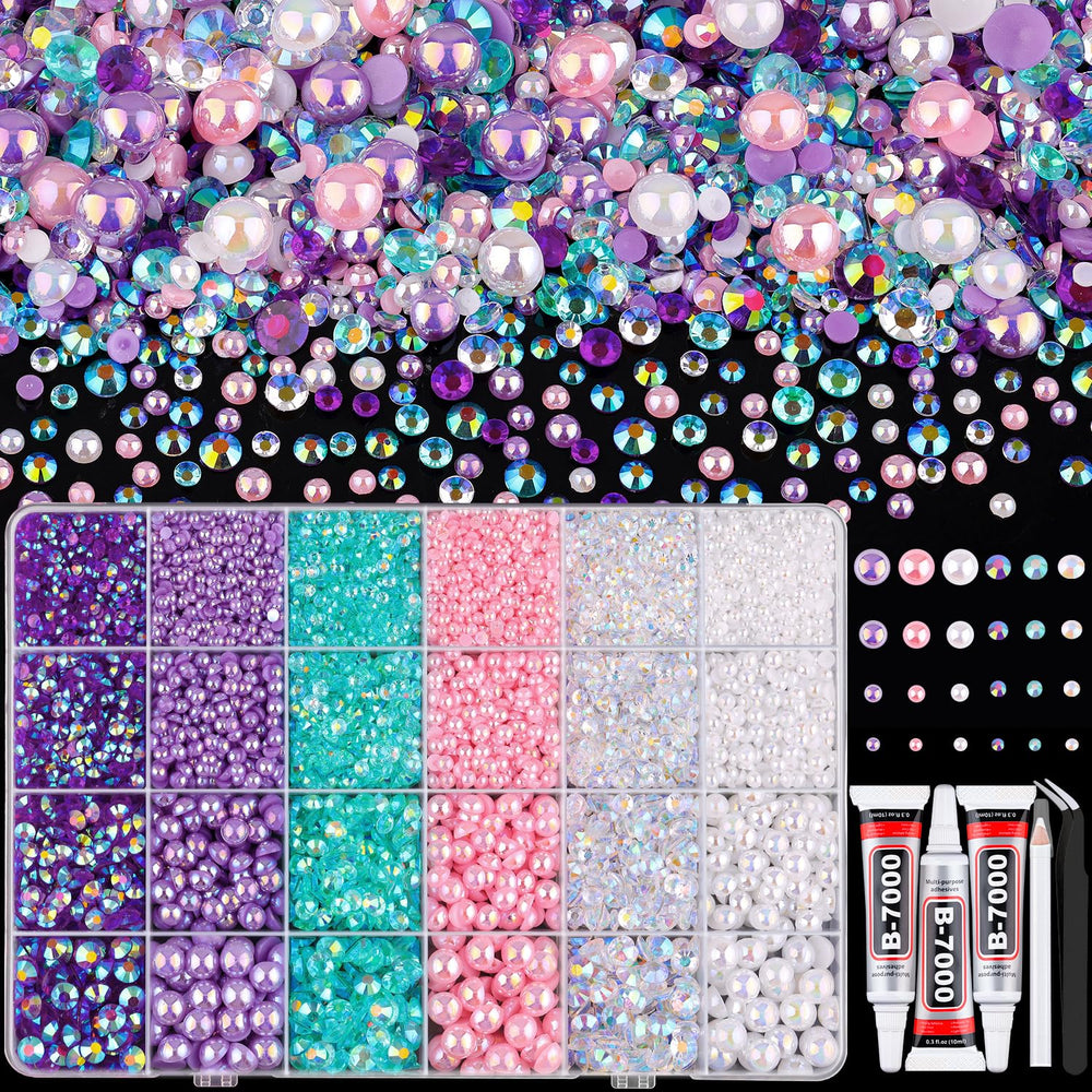 TINKRSTUFF kit box with flatback pearls and rhinestones for DIY decor and nails.