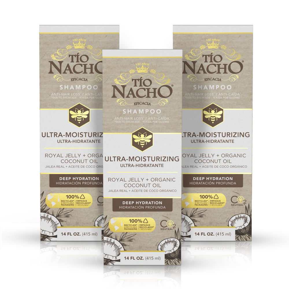 Tio Nacho Ultra-Moisturizing Shampoo bottle close-up with coconut oil for deep hydration