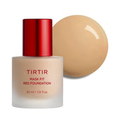 TIRTIR Mask Fit Red Foundation bottle during application showing weightless coverage.