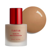 TIRTIR Mask Fit Red Foundation bottle closeup shows shade accuracy and satin finish