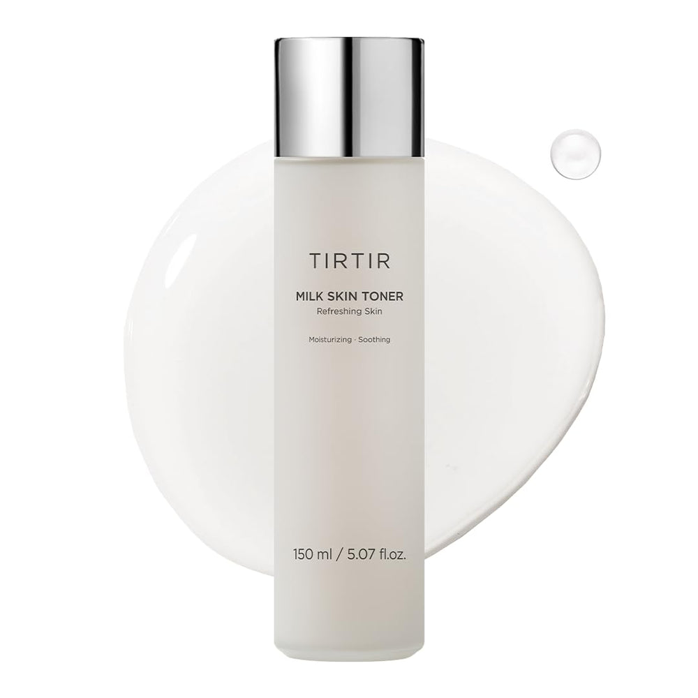 TIRTIR Milk Skin Toner bottle closeup highlighting deep hydration for all skin types
