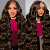 Tiwugi chocolate brown lace front wig 30 inch with natural front hairline.