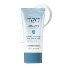 TiZO Ultra Zinc bottle front showing mineral SPF for a sheer, skin-friendly finish