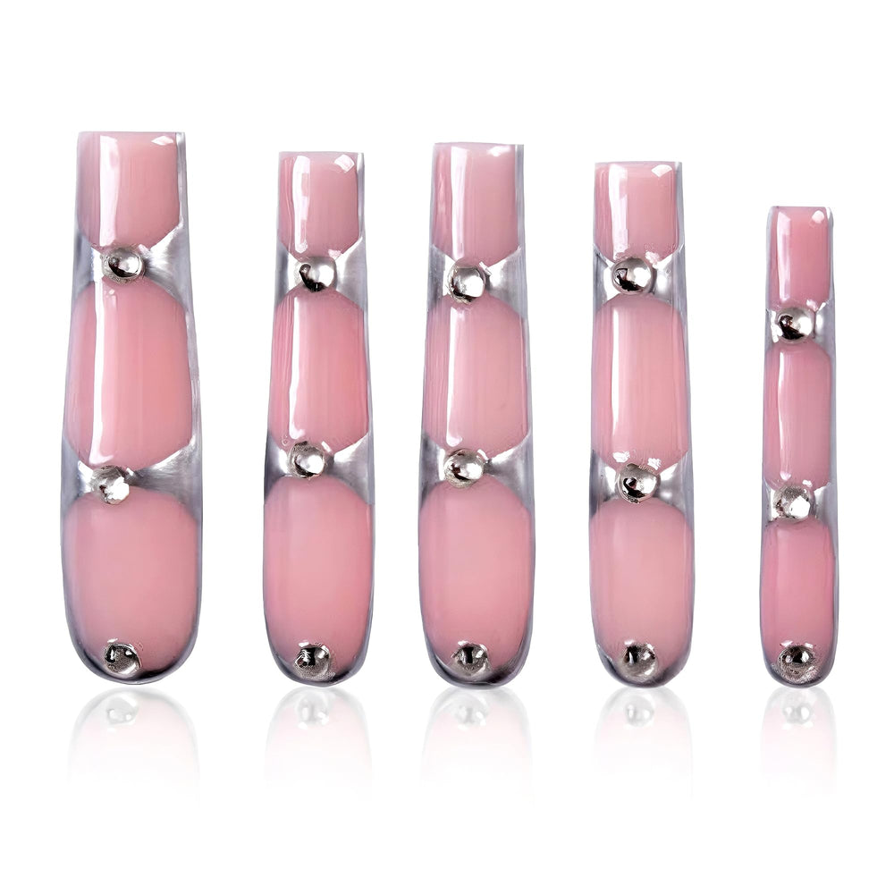 Tmani 10pc long square nails with crystal glitter for party-ready nails.