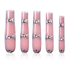 Tmani 10pc long square nails with crystal glitter for party-ready nails.