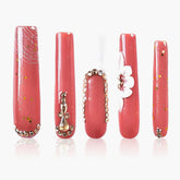 Tmani 10pc long square nails with diamond glitter for party-ready glam